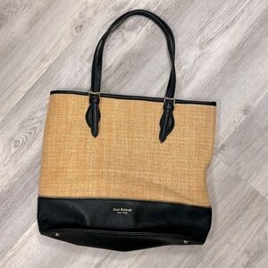 Isaac Mizrahi Diana Straw & Black Leather Roomy Tote Gold Hardware Zipper Design